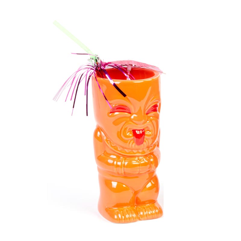 Biradlı GRV-20206 Seramik Tiki Mug Kokteyl Bardağı, 410 cc, 8x17 cm, Turuncu