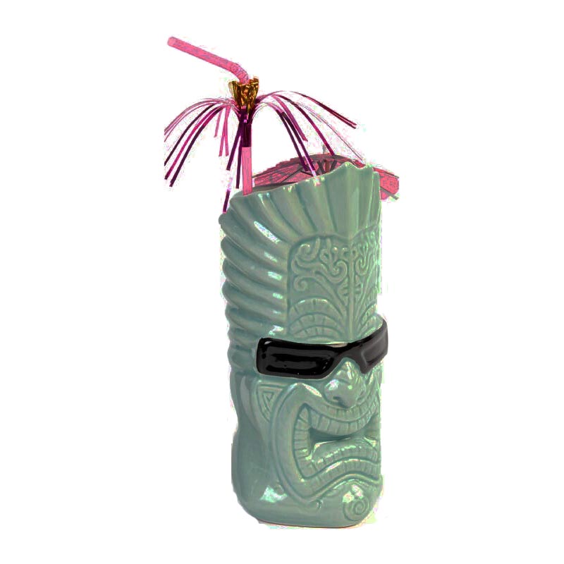 Biradlı GRV-20210 Seramik Tiki Mug Kokteyl Bardağı, 440 cc, 9x20 cm, Yeşil