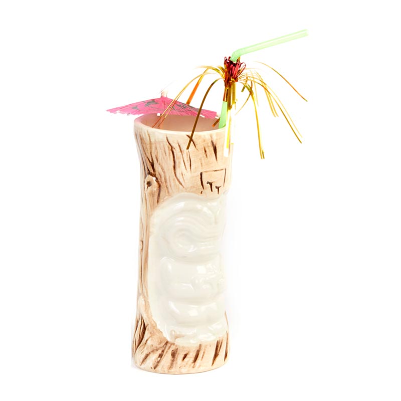 Biradlı GRV-20214 Seramik Tiki Mug Kokteyl Bardağı, 360 cc, 8x18, 5 cm, Kahverengi