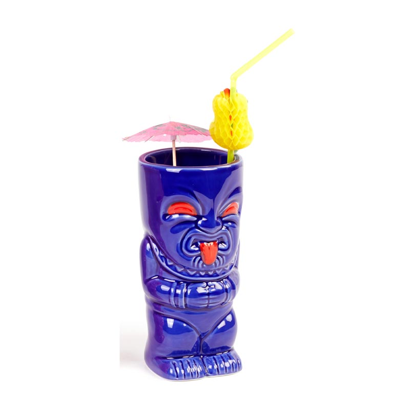 Biradlı GRV-20206 Seramik Tiki Mug Kokteyl Bardağı, 410 cc, 8x17 cm, Mavi