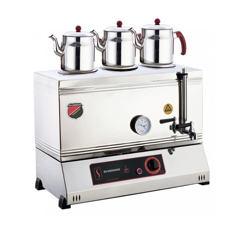 SilverInox 2122 60 Model Kaynaklı Çay Ocağı, 3 Demlikli, 33 L, Elektrikli