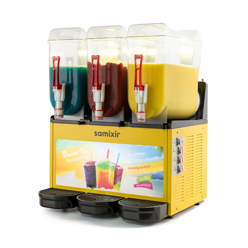 Samixir SLUSH36 Allure Triple Ice Slush Granita Milkshake ve Soğuk Meyve Suyu Dispenseri, 12+12+12 L, Sarı