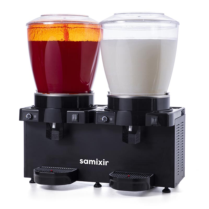 Samixir SM44 Panaromik Analog Twin Soğuk İçecek Dispenseri, 22+22 L, Fıskiyeli ve Karıştırıcılı, Siyah