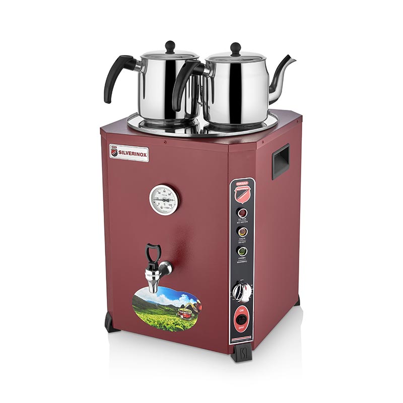 SilverInox EL-01K Elite Çay Makinesi, 2 Demlikli, 13 L, Kırmızı