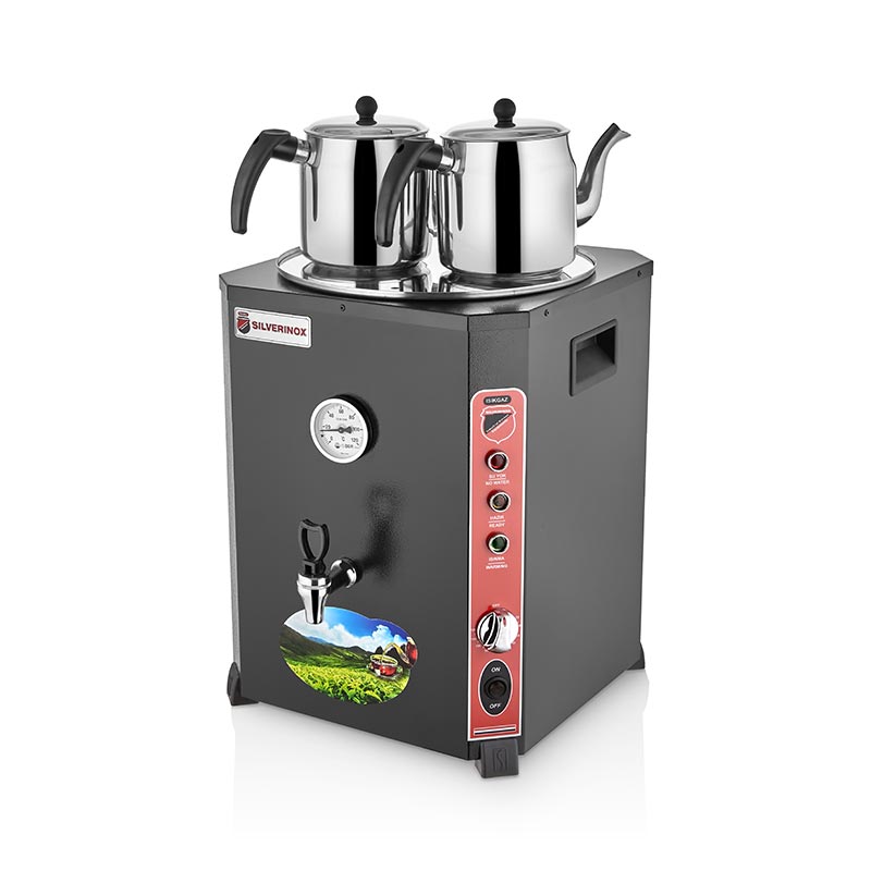 SilverInox EL-01S Elite Çay Makinesi, 2 Demlikli, 13 L, Siyah