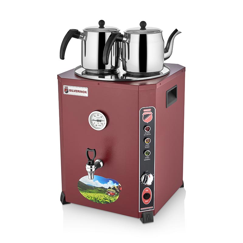 SilverInox EL-02K Elite Çay Makinesi, 2 Demlikli, 23 L, Kırmızı