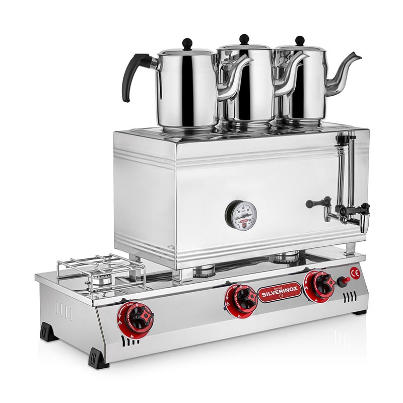 SilverInox 2066 60 Model LPG'li 3 Demlikli Çay Ocağı Çift Taban, 33 L