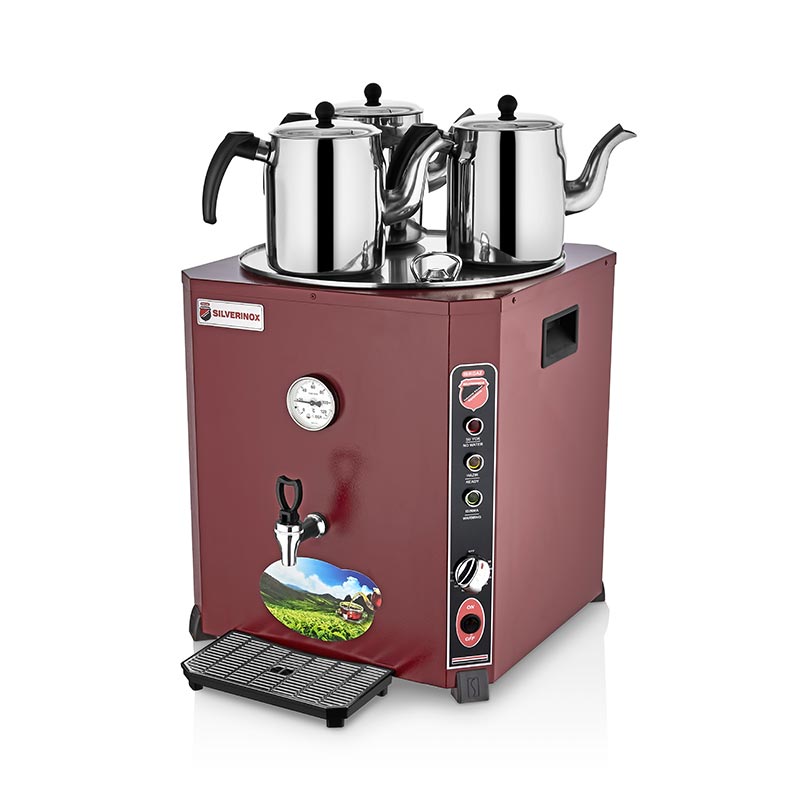 SilverInox EL-03K Elite Çay Makinesi, 3 Demlikli, 36 L, Kırmızı