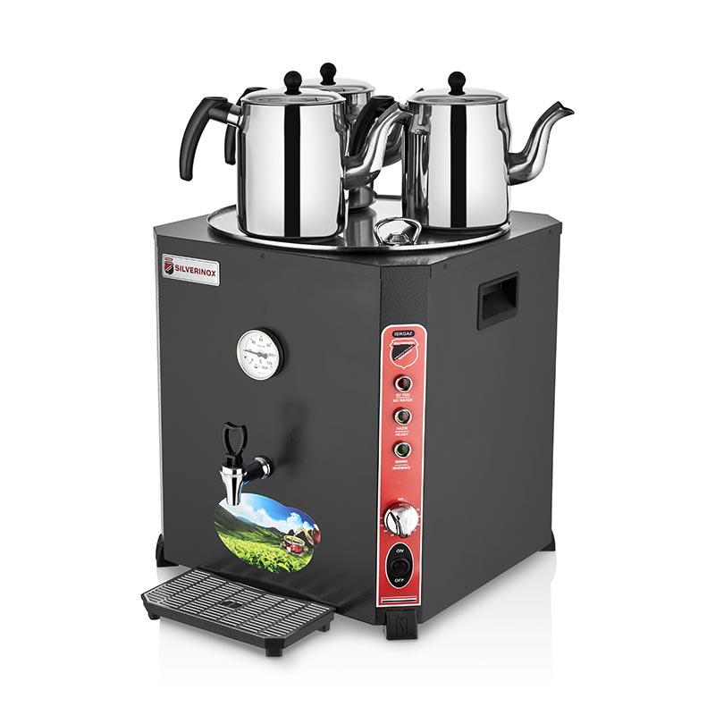 SilverInox EL-03S Elite Çay Makinesi, 3 Demlikli, 36 L, Siyah