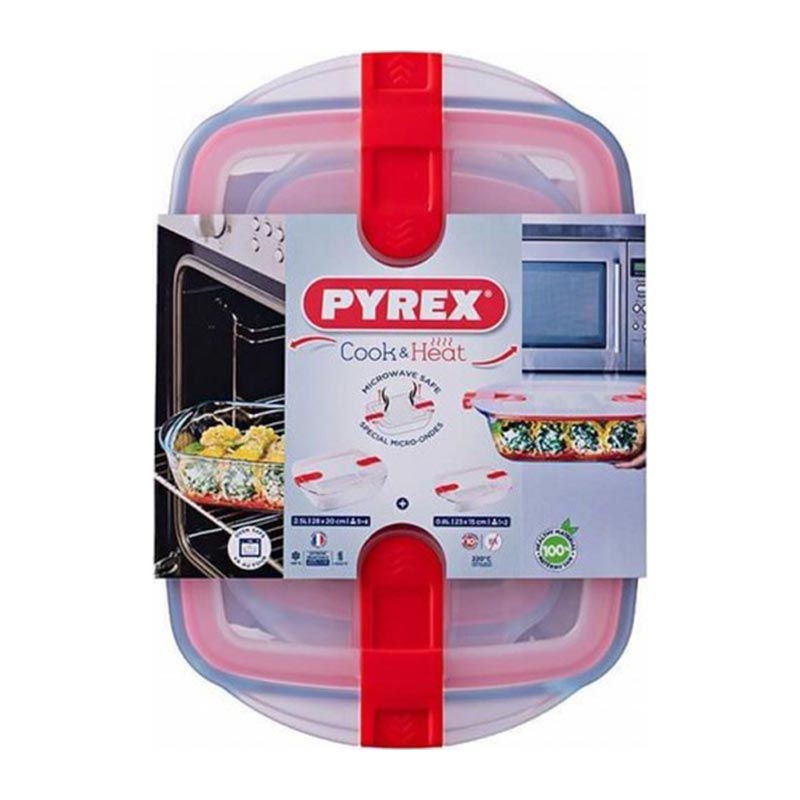 Pyrex 913S065/7045 Kapaklı Mikrodalga Saklama Kabı Seti, 2'li