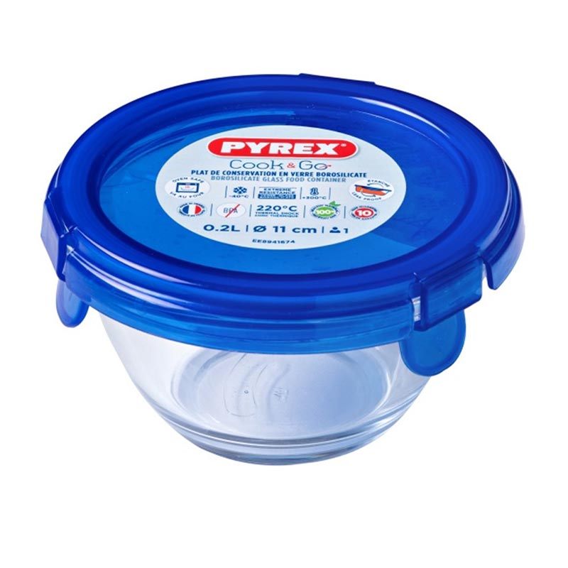 Pyrex 894PGTB/7040 Kapaklı Yuvarlak Saklama Kabı 0,35 L, Mavi