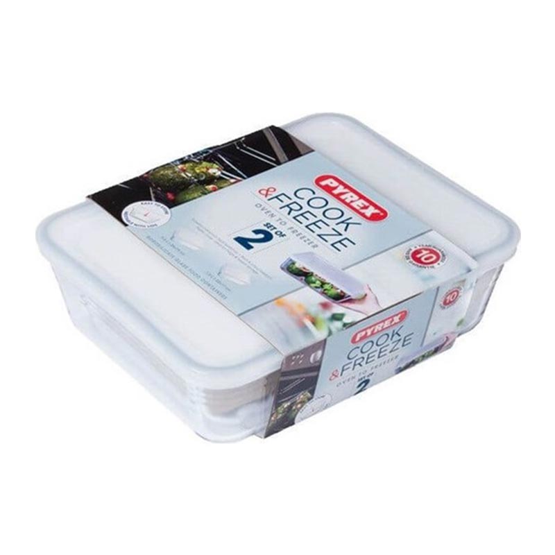 Pyrex 912S951/7146 2'li Dikdörtgen Kapaklı Saklama Kabı, 1.5, 2.7 L