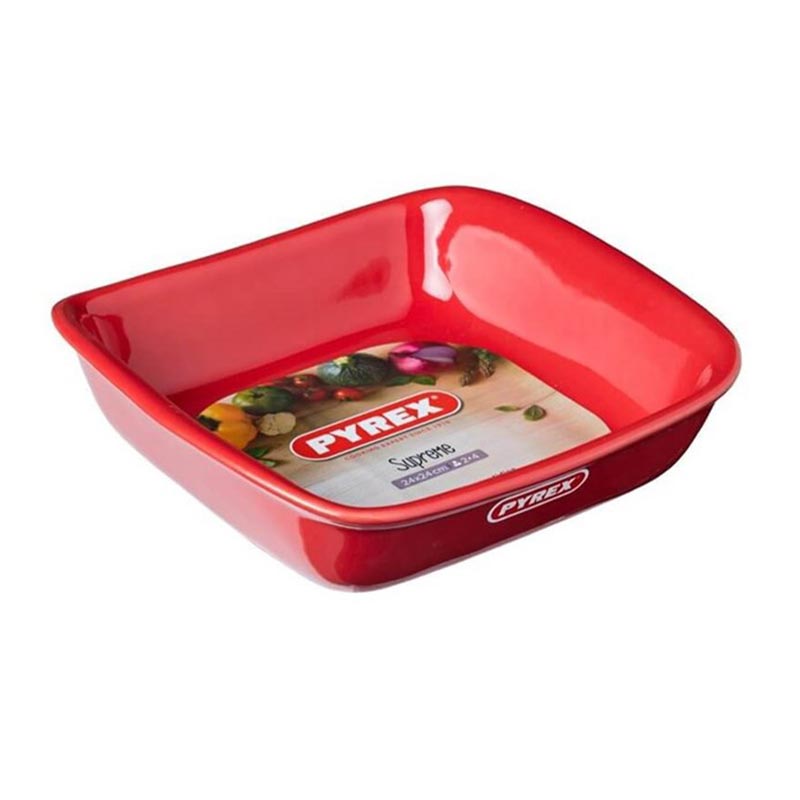 Pyrex SU24SR5/7246 Kare Seramik Fırın Kabı, 24 cm, Kırmızı