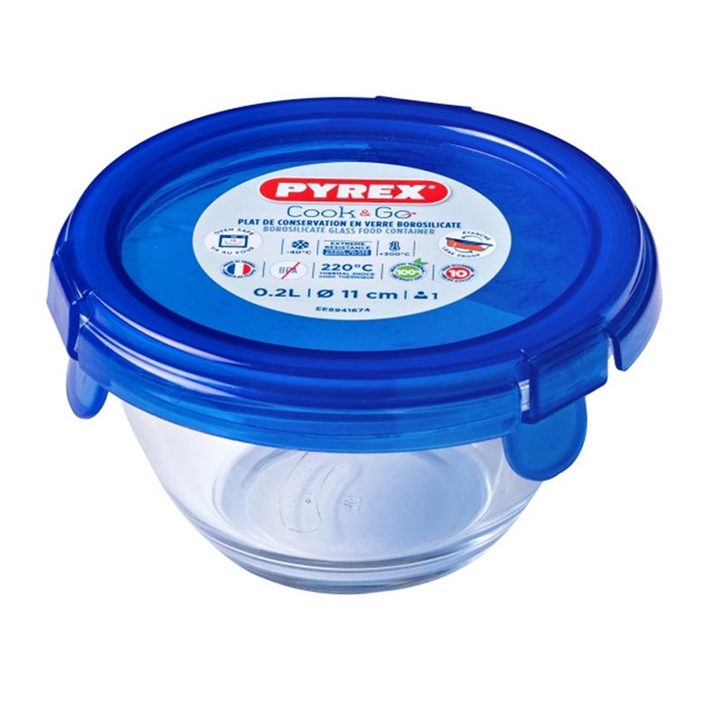 Pyrex 894PGPB/7040 Kapaklı Yuvarlak Saklama Kabı, 0.2 L