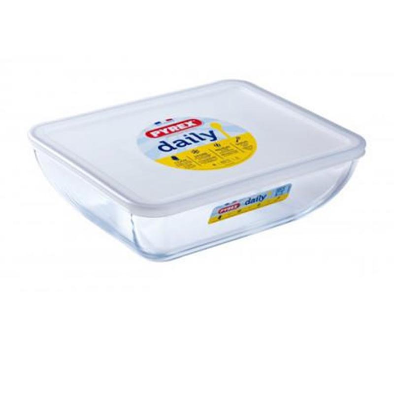 Pyrex 343P000/3046 Kapaklı Dikdörtgen Fırın Kabı, 25x20x8 cm