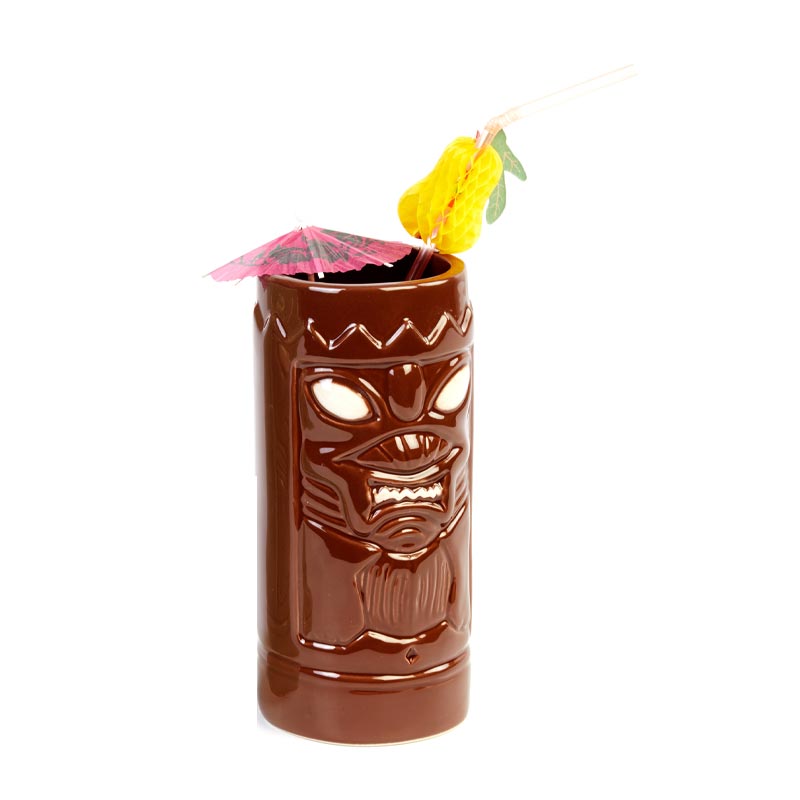 Biradlı GRV-20220 Seramik Tiki Mug Kokteyl Bardağı, 650 cc, 8x18, 5 cm, Kahverengi