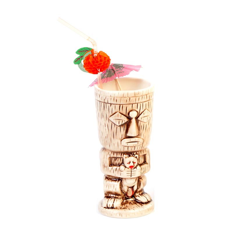 Biradlı GRV-20216 Seramik Tiki Mug Kokteyl Bardağı, 310 cc, 8x18, 5 cm, Kahverengi