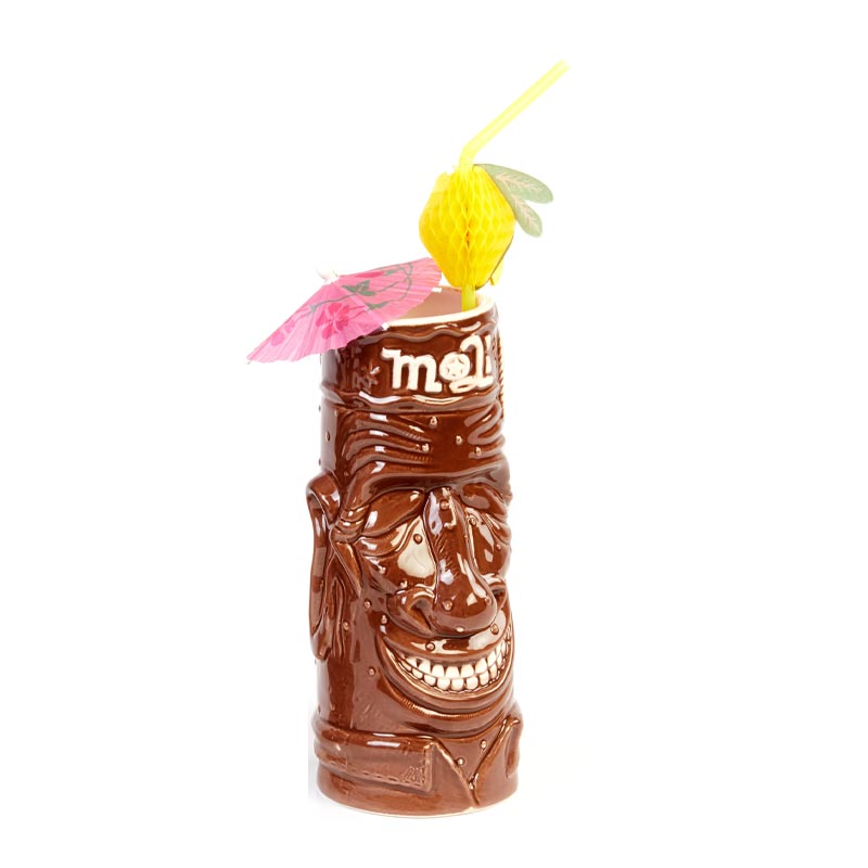 Biradlı GRV-20218 Seramik Tiki Mug Kokteyl Bardağı, 430 cc, 8x18, 5 cm, Kahverengi