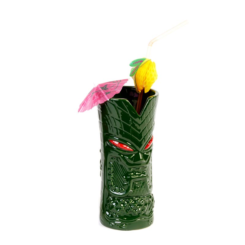 Biradlı GR-20221 Seramik Tiki Mug Kokteyl Bardağı, 350 cc, 8x17, 5 cm, Yeşil