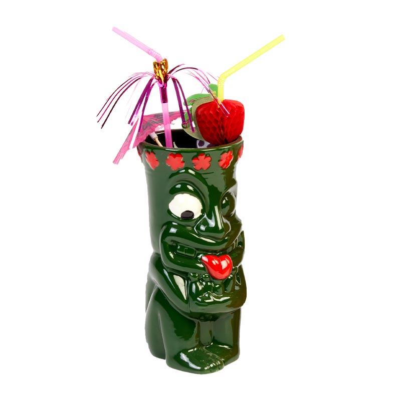 Biradlı GRV-20204 Seramik Tiki Mug Kokteyl Bardağı, 460 cc, 7.5x18 cm, Yeşil