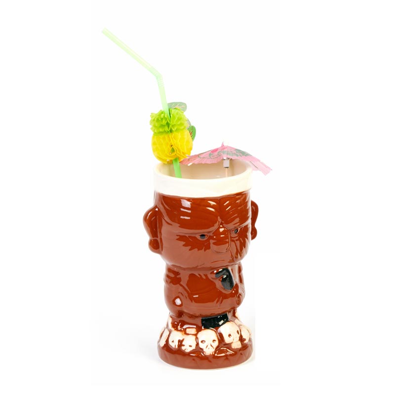 Biradlı GRV-20211 Seramik Tiki Mug Kokteyl Bardağı, 410 cc, 8.5x16.5 cm, Kahverengi