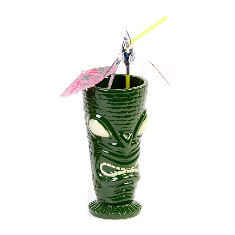 Biradlı GRV-20209 Seramik Tiki Mug Kokteyl Bardağı, 350 cc, 8x17 cm, Yeşil