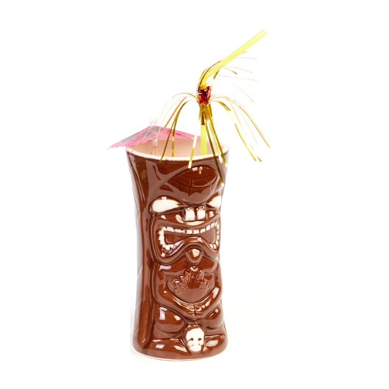 Biradlı GRV-20212 Seramik Tiki Mug Kokteyl Bardağı, 440 cc, 8x17, 5 cm, Kahverengi