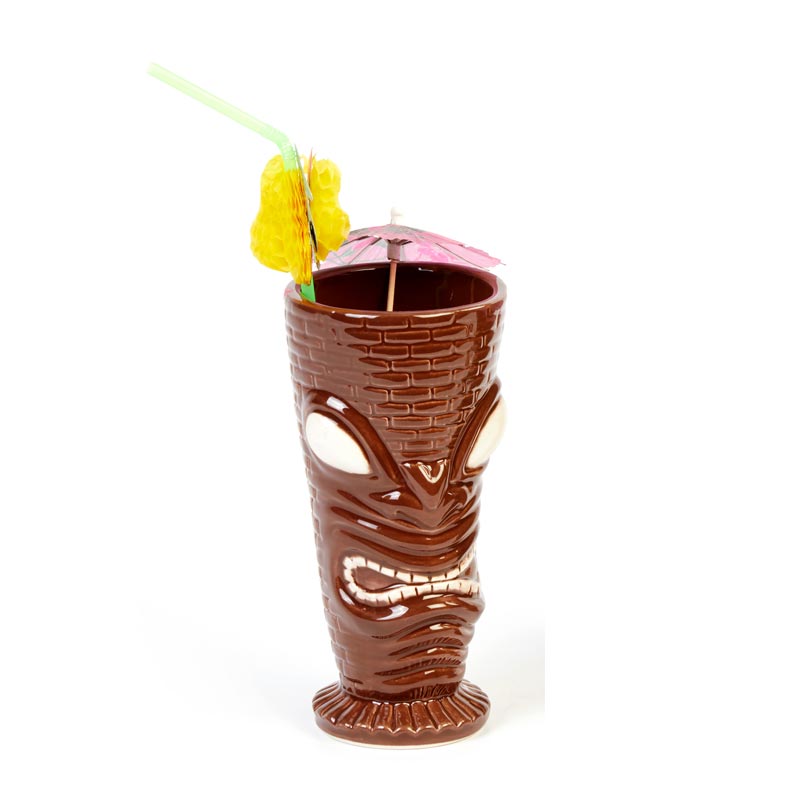 Biradlı GRV-20209 Seramik Tiki Mug Kokteyl Bardağı, 350 cc, 8x17 cm, Kahverengi