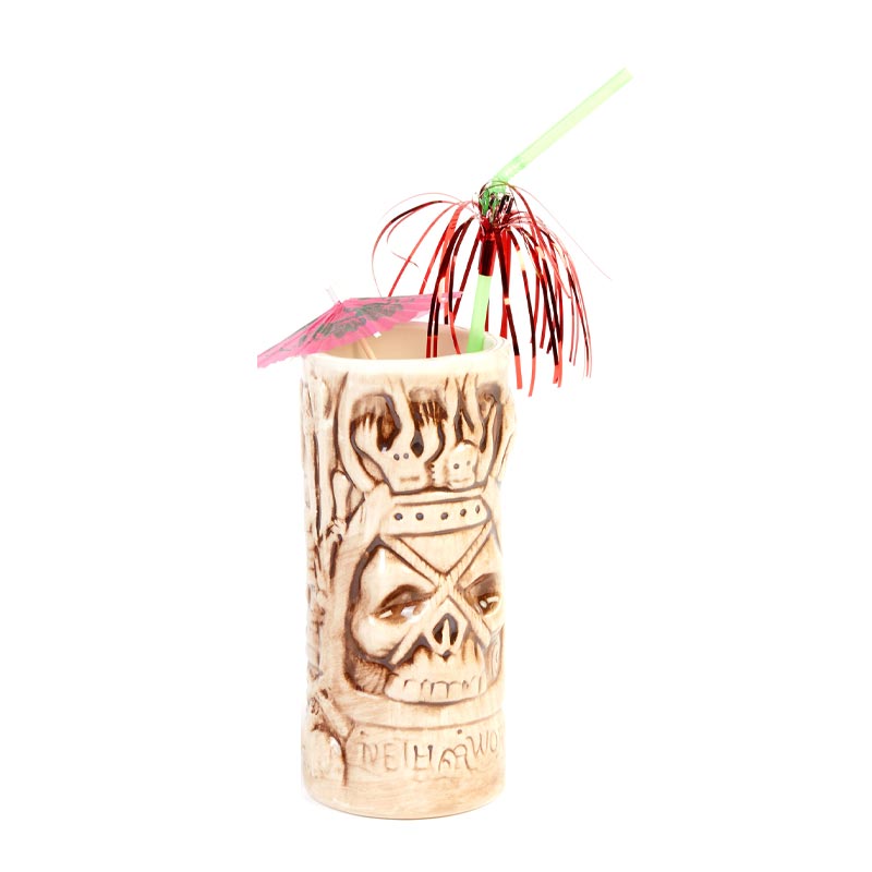 Biradlı GRV-20203 Seramik Tiki Mug Kokteyl Bardağı, 380 cc, 8x17 cm, Kahverengi