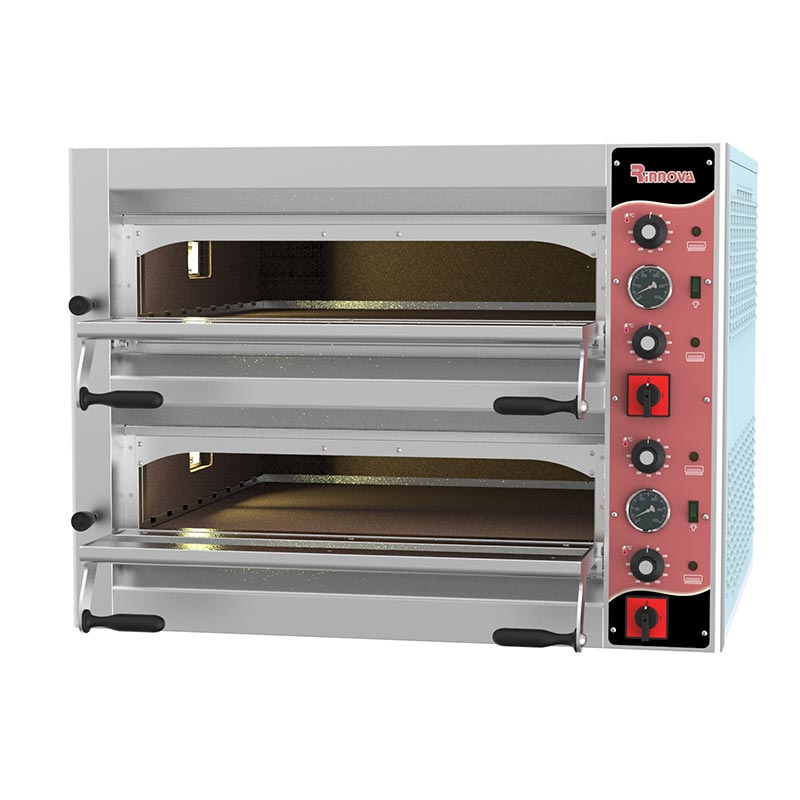 Rinnova E4352AS 35 cm x 4+4 Pizza Kapasiteli 72x72 cm Taş Kaplamalı Analog Kontrollü Pizza Fırını, Elektrikli